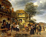 Inn Canvas Paintings - Peasants outside an Inn
